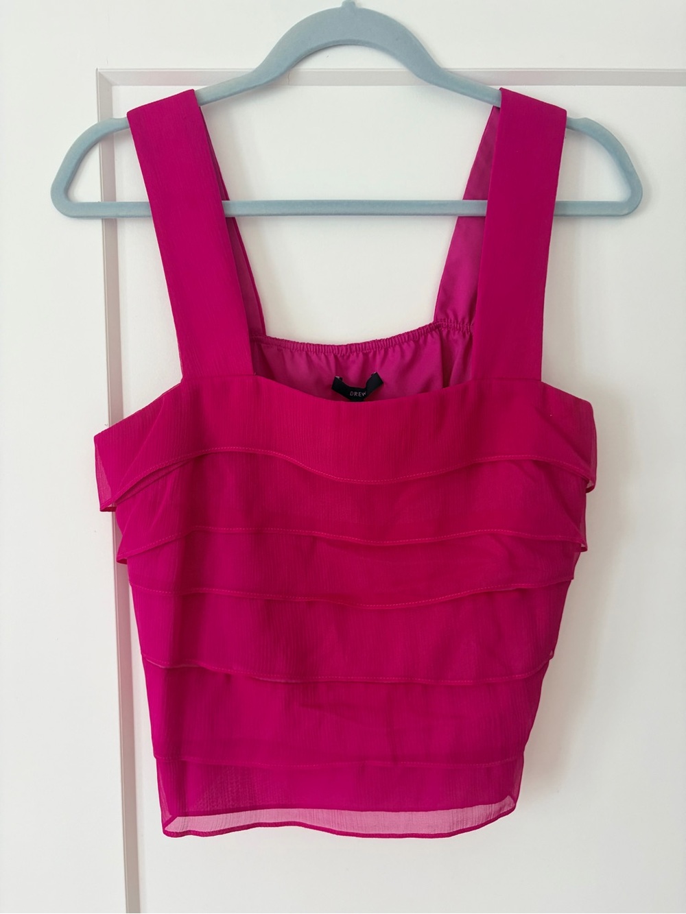 DREW Fuchsia Tiered Ruffle Square-Neck Camisole
